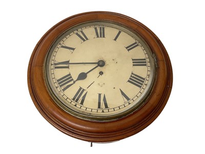 Lot 688 - Victorian wall dial with 12" circular painted dial, single fusée movement, in mahogany case, with key and pendulum, recently serviced.