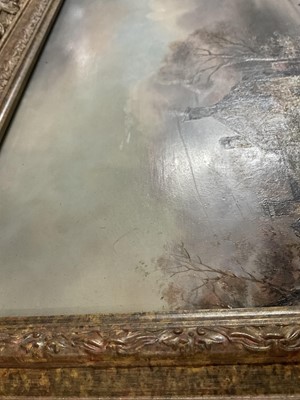 Lot 68 - K. Adams (20th century) oil on board, skaters on a frozen lake, signed, 29cm x 39cm, gilt frame