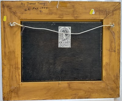 Lot 68 - K. Adams (20th century) oil on board, skaters on a frozen lake, signed, 29cm x 39cm, gilt frame