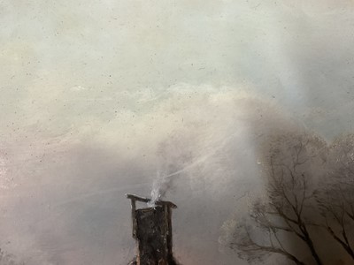 Lot 68 - K. Adams (20th century) oil on board, skaters on a frozen lake, signed, 29cm x 39cm, gilt frame