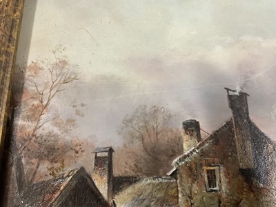 Lot 68 - K. Adams (20th century) oil on board, skaters on a frozen lake, signed, 29cm x 39cm, gilt frame