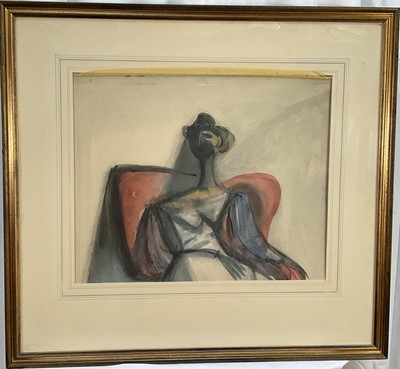Lot 59 - 20th century Abstract watercolour, seated female form, 37cm x 47cm, glazed frame