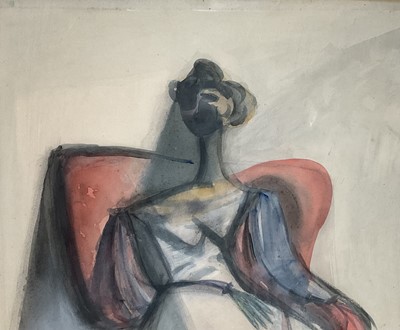 Lot 59 - 20th century Abstract watercolour, seated female form, 37cm x 47cm, glazed frame
