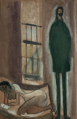 Lot 70 - 20th century mixed media on paper, man and woman in an interior, dated 1966, bearing signature (John McCarthy?), 46cm x 30cm, glazed frame