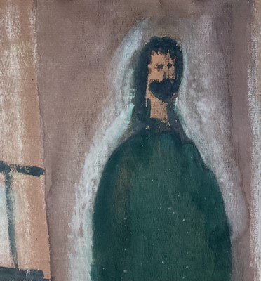 Lot 70 - 20th century mixed media on paper, man and woman in an interior, dated 1966, bearing signature (John McCarthy?), 46cm x 30cm, glazed frame