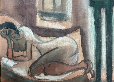 Lot 70 - 20th century mixed media on paper, man and woman in an interior, dated 1966, bearing signature (John McCarthy?), 46cm x 30cm, glazed frame