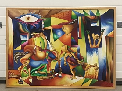 Lot 5293 - Acrylic on canvas after Picasso signed, with initials TEO, framed, measuring approximately 109cm x 80cm