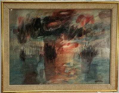 Lot 54 - Alfred Cohen (American/British 1920-2001) watercolour, Fog on the River, signed, 44cm x 59cm, gilt frame (glass damage)