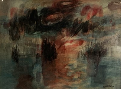 Lot 54 - Alfred Cohen (American/British 1920-2001) watercolour, Fog on the River, signed, 44cm x 59cm, gilt frame (glass damage)