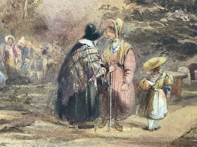 Lot 56 - English School, late 19th century watercolour, figures beside a church
