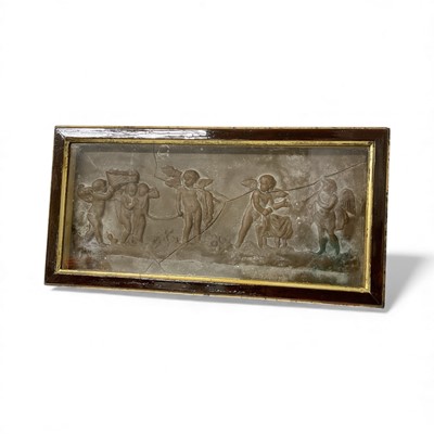Lot 5006 - 19th century Grand Tour wax relief frieze depicting a procession of cherubs, in glazed frame, 32.5cm x 14.5cm
