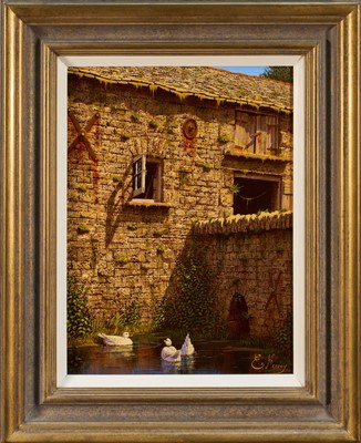Lot 1013 - *Edward Hersey (b. 1948) oil on canvas - Ducks paddling in a Mill Pool, signed, 41cm x 31cm, in gilt frame