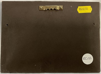 Lot 85 - Enid Clarke RMS (1919-2020) pair of miniature oils on panel depicting still life with decanters and fruit 'The Antique Clock' and 'Brass jug and fruit', together with copy of the original receip...