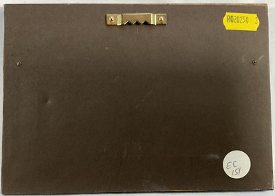 Lot 85 - Enid Clarke RMS (1919-2020) pair of miniature oils on panel depicting still life with decanters and fruit 'The Antique Clock' and 'Brass jug and fruit', together with copy of the original receip...