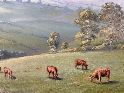 Lot 87 - George Horne (British, 20th century) oil on canvas in gilt frame depicting cattle on landscape 'Homeward Bound'