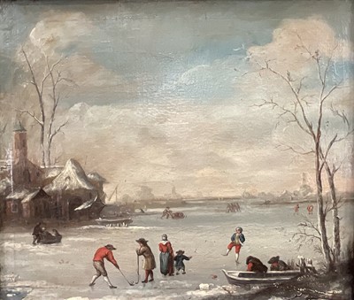 Lot 88 - Dutch School 18th / 19th century oil on canvas, Skating scene
