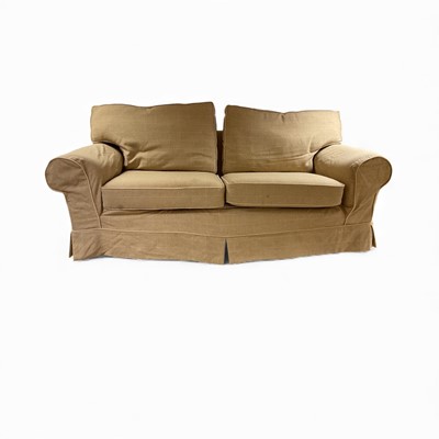 Lot 1385 - Pairs of contemporary sofas with checked tweed type loose covers