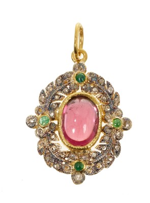 Lot 544 - Victorian style garnet, emerald and diamond pendant