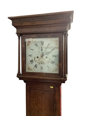 Lot 1444 - Georgian longcase clock, the painted square dial signed William Edwards, B: Castle, in oak case, with pendulum and weights