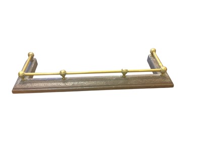 Lot 1361 - Victorian brass and iron fire curb, group of 19th century and later fire irons, painted stick stand and sundries