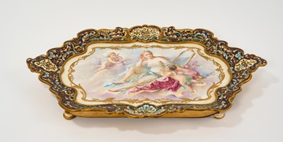 Lot 27 - Good quality late 19th century French champlevé enamel centrepiece with Paris porcelain