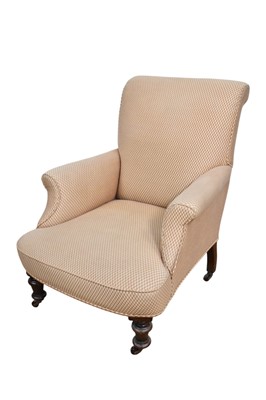 Lot 1259 - Edwardian oak framed easy chair with turned supports