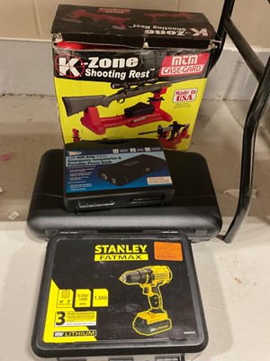 Lot 5144 - Miscellaneous items, including a shooting rest, emergency jump starter, Stanley Fatmax