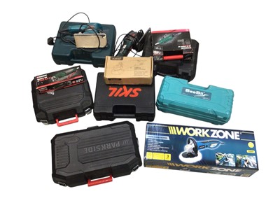 Lot 5103 - Group of power tools to include cordless and plug in tools, sander, angle grinder and others
