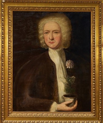 Lot 1000 - English School, 18th century, oil on canvas - Portrait of a Botanist, in gilt frame