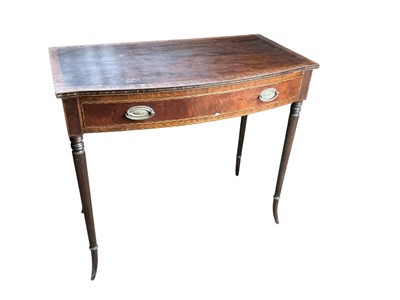 Lot 5355 - 1920s mahogany and line inlaid bowfront side table on fluted splayed legs, 84cm wide x 44cm deep x 77cm high