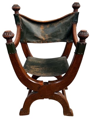 Lot 1411 - Late 19th century oak 'Savonarola' chair