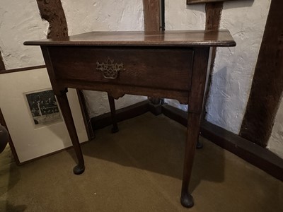 Lot 1312 - Early 18th century oak single drawer side table, on tapered legs and pad feet, 74cm wide x 46cm deep x 67cm high