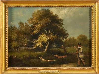 Lot 997 - G. Jones, pair of 1820s oil on panel - Pheasant and Duck Shooting, in gilt frames