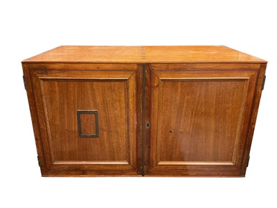 Lot 1315 - Early 20th century mahogany cabinet, known to have come from The Natural History Museum, London, enclosed by twin panelled doors, stamped by J. J. Hill & Son, MAR 1937 with GVI cypher, 97cm...