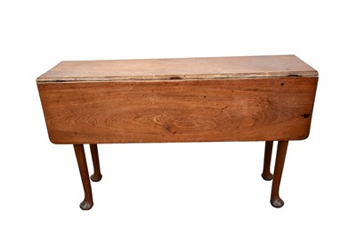 Lot 1414 - George II / III mahogany drop-flap table of narrow proportions, on cabriole legs and pad feet