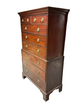 Lot 1318 - George III mahogany chest on chest, with two short over six long graduated drawers on bracket feet, 107cm wide x 54cm deep x 192cm high