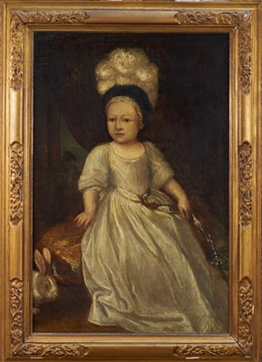 Lot 1001 - English School, 18th century, oil on canvas - Portrait of a Noble child and a Rabbit, in gilt frame