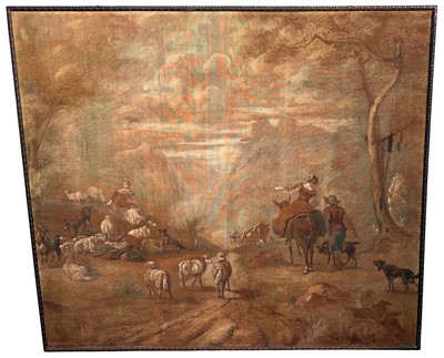 Lot 1419 - Large late 19th century European painted canvas wall hanging