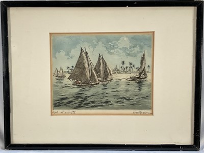 Lot 177 - Frederick Halpern (b. 1909) artists proof, aquatint, boats, signed, 15cm x 20cm, glazed frame