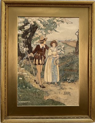 Lot 181 - Carrie Solomon watercolour and ink illustration signed and dated 1919, 45cm x 31cm, gilt frame