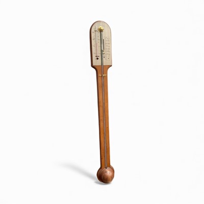 Lot 95 - Georgian style yew and mahogany stick barometer with silvered chart