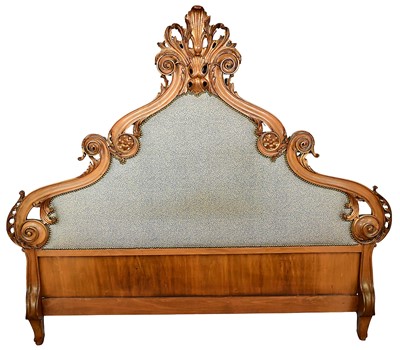 Lot 1267 - Highly decorative French painted and gilded headboard with ornate foliate and pierced scroll cresting