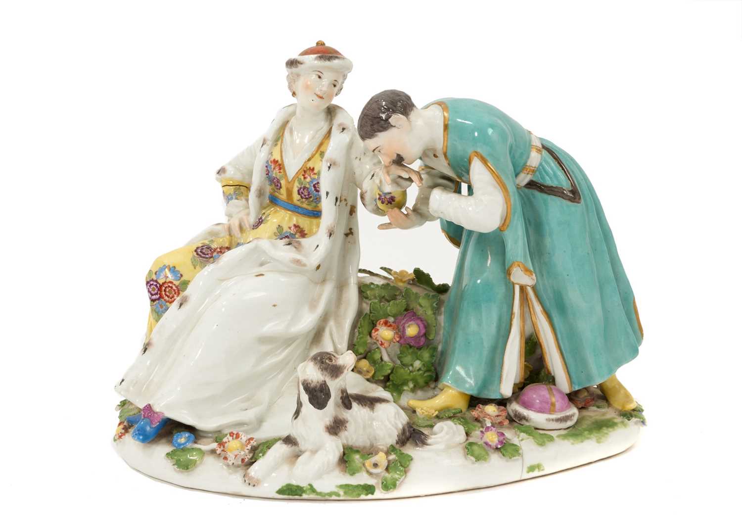 Lot 26 - Continental porcelain group, 'The Polish Hand Kiss'