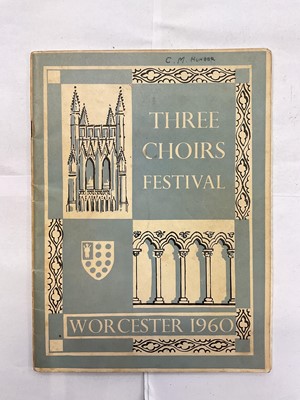Lot 123 - 1960 programme for the Three Choirs Festival at Worcester signed by figures including: Douglas Guest, Watkins Shaw, Sir Arthur Bliss, Hugh Maguire and other notable singers and musicians