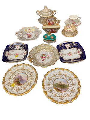 Lot 139 - 19th century decorative ceramics including pair of Named View dishes, other hand painted ceramics