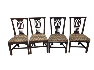 Lot 5346 - Two pairs of oak chairs with a zig zag pattern cushion