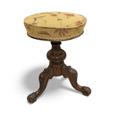 Lot 5347 - Victorian mahogany piano stool with embroidered seat