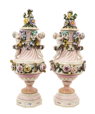 Lot 5 - Pair of Dresden vases and covers