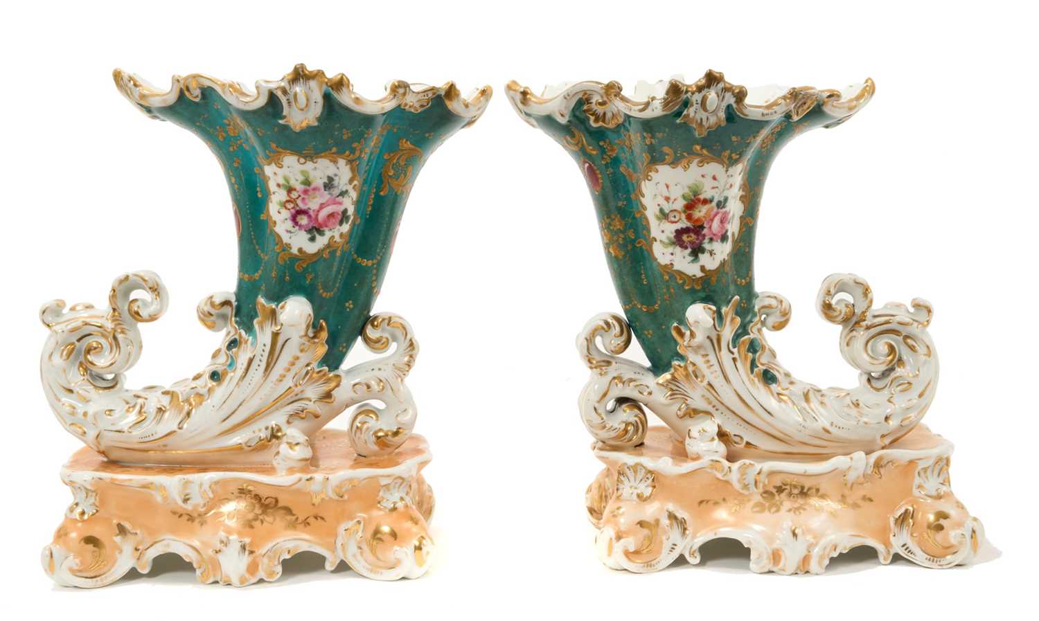 Lot 3 - Pair of 19th century Jacob Petit cornucopia vases