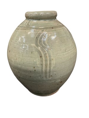 Lot 164 - Bernard Leach style pottery globular vase, with incised ornament, 25cm high, together with various other ceramics and sundries
